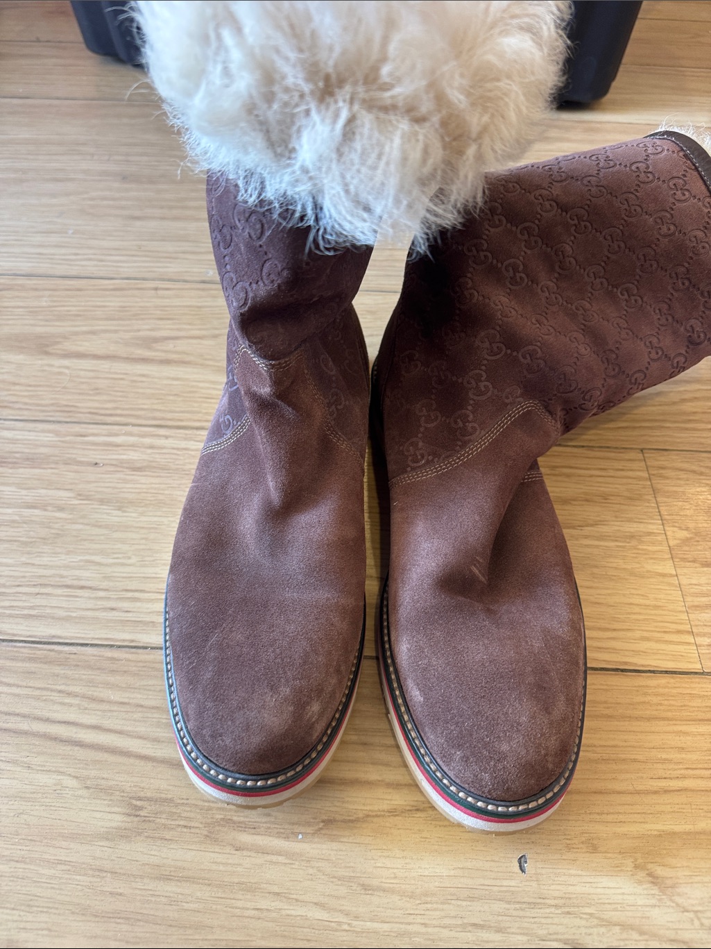 Gucci Brown Suede Shearling-Trim Ankle Boots